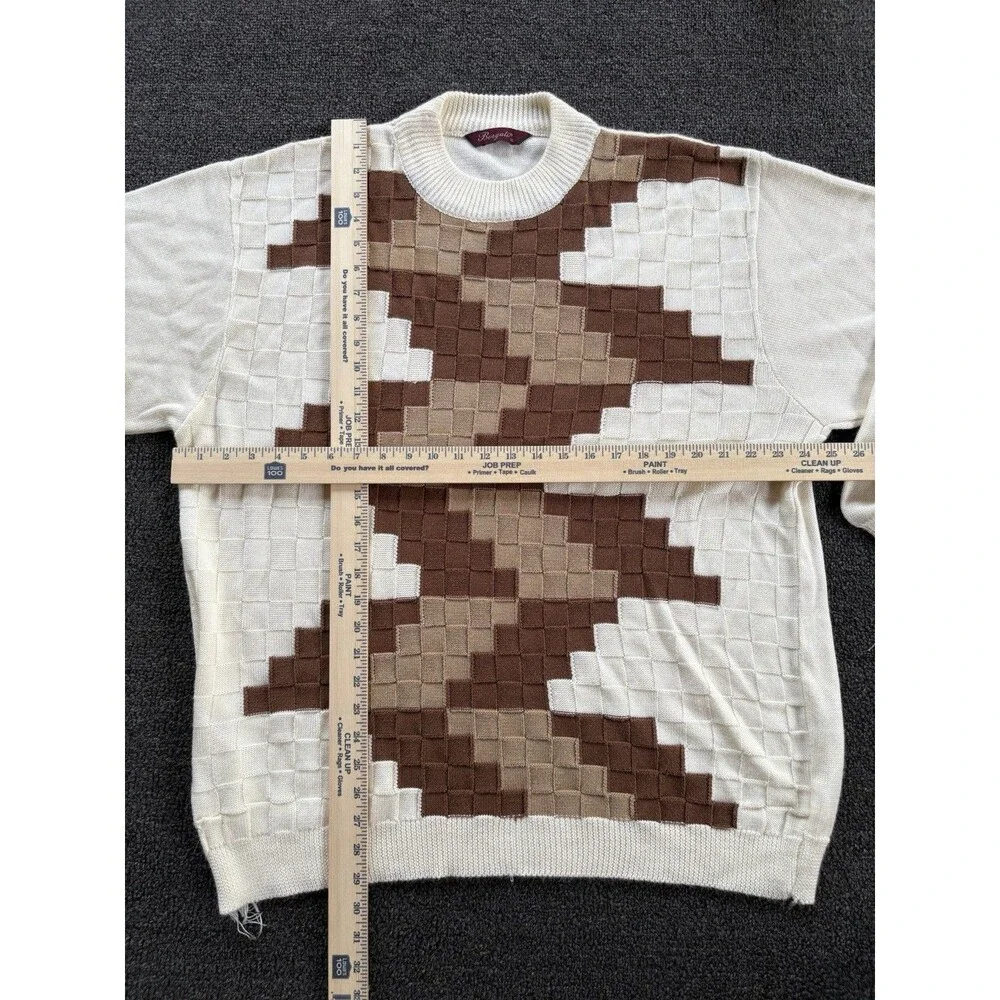 Vintage Bergati Geometric Basket Weave Knit Sweater Men’s XL — Fraying at Hem‎